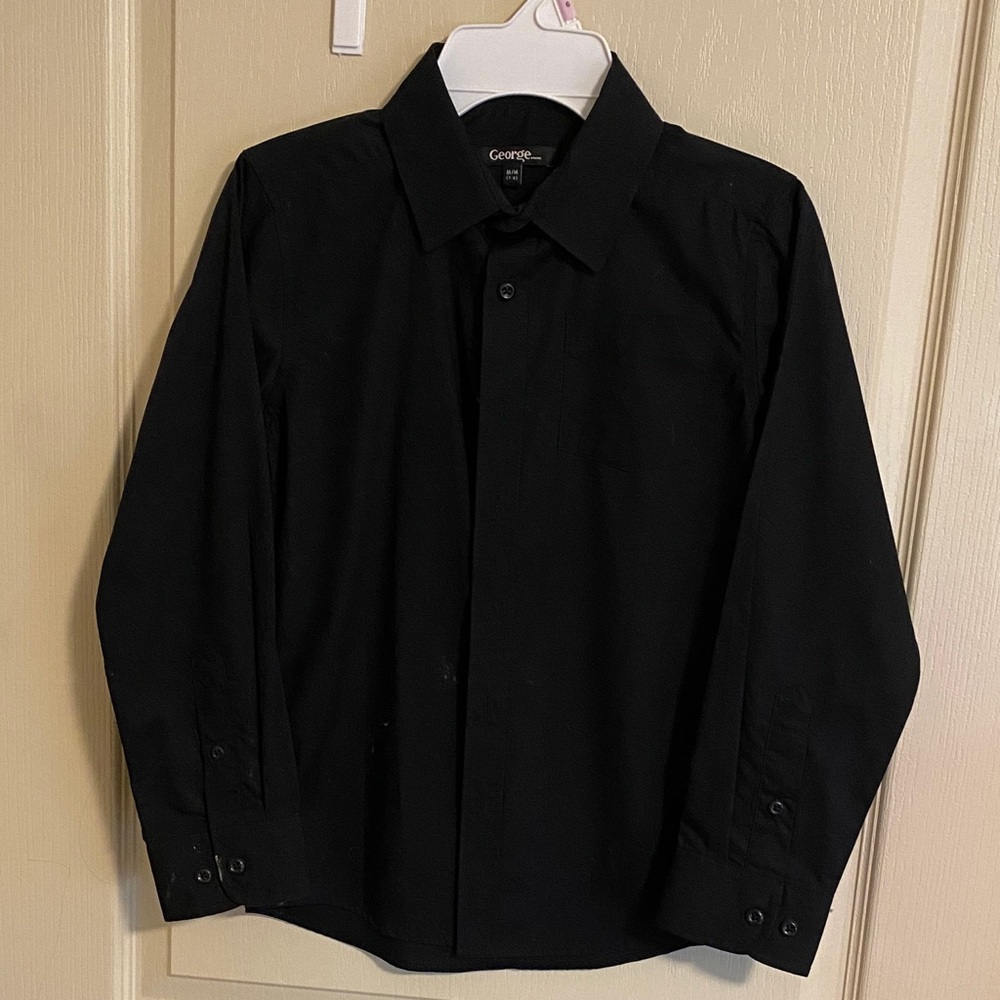 🎈$5 Add George Black YOUTH Long-Sleeve Dress Shirt Med 7-8